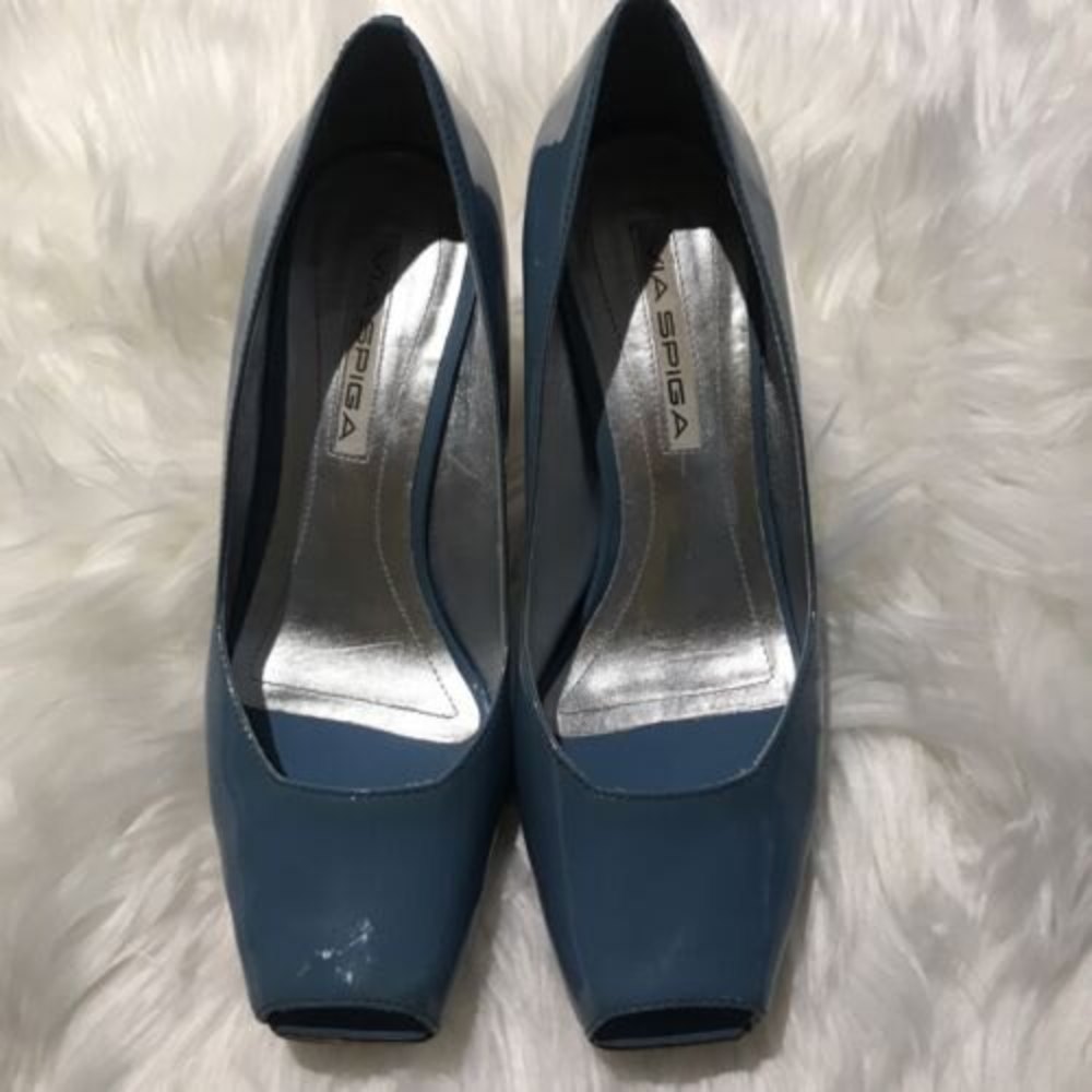Via Spiga Aqua Patent Leather Open Toe High Heel Platform 7M